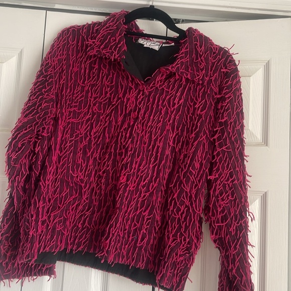 Silver Stream Vintage pink and black fringe button down blazer cardigan top - Picture 3 of 8